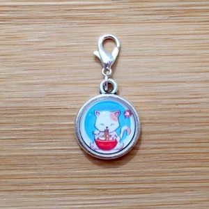 Planner Cat & Ramen Glass Cabochon Charm